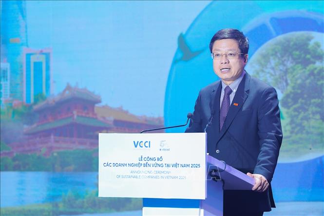 Ông Hồ Sỹ Hùng, Chủ tịch Liên đoàn Thương mại và Công nghiệp Việt Nam (VCCI), Trưởng Ban chỉ đạo Chương trình CSI 2025 phát biểu khai mạc. Ảnh: Lê Đông - TTXVN