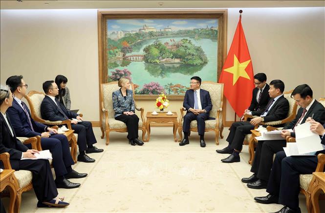 Deputy Prime Minister Le Thanh Long receives Amazon Vice President for International Public Policy & Government Affairs Susan Pointer. VNA Photo: An Đăng