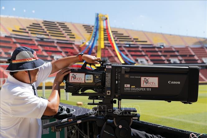 Các công đoạn đang được gấp rút hoàn thiện, chuẩn bị cho lễ khai mạc SEA Games 33. Ảnh: Minh Quyết - PV TTXVN tại Thái Lan