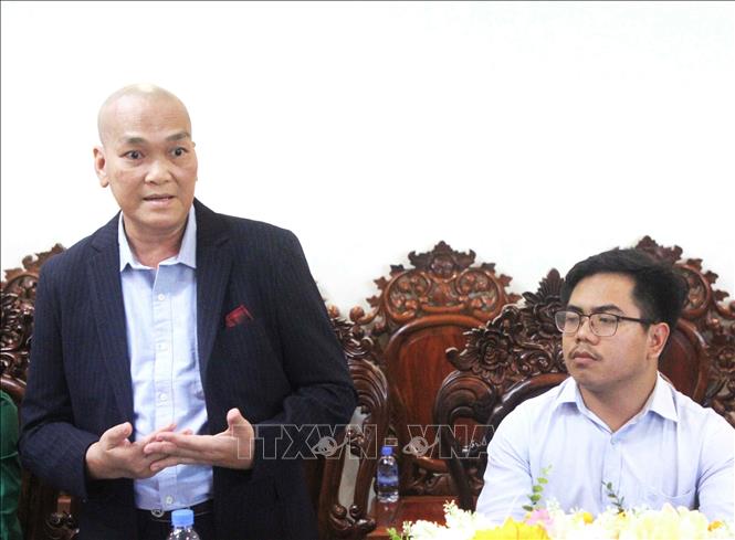 Ông Phạm Quý Hùng, Giám đốc điều hành Hệ sinh thái doanh nghiệp GBI - đại diện Trung tâm Xúc tiến đầu tư, Thương mại và Du lịch tỉnh An Giang phát biểu. Ảnh: Hoàng Minh - PV TTXVN tại Campuchia 