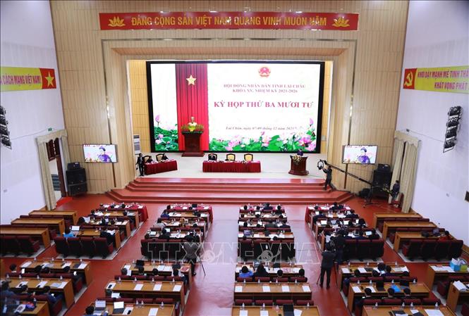 Toàn cảnh kỳ họp Hội đồng nhân dân tỉnh Lai Châu khóa XV, nhiệm kỳ 2021-2026. Ảnh: Quý Trung – TTXVN
