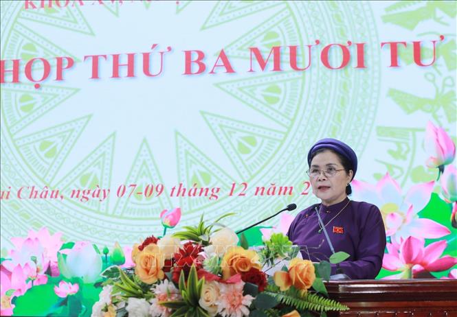 Chủ tịch HĐND tỉnh Lai Châu, đồng chí Giàng Páo Mỷ - Ủy viên Ban Chấp hành Trung ương Đảng phát biểu khai mạc. Ảnh: Quý Trung – TTXVN