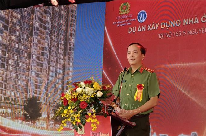 Trung tướng Đặng Hồng Đức, Thứ trưởng Bộ Công an Phát biểu tại Lễ khởi công nhà ở cho lực lượng Công an. Ảnh: Linh Sơn- TTXVN