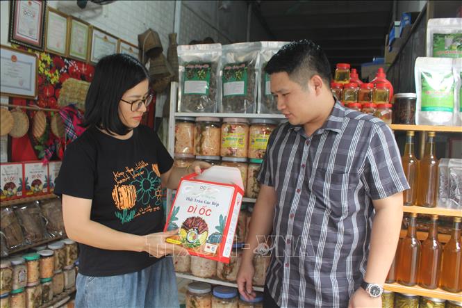 Năm 2022, sản phẩm thịt trâu gác bếp Dì Ốc của chị Lò Thị Quyến, xã Mường Lát được chứng nhận là sản phẩm OCOP 3 sao. Ảnh: Nguyễn Nam - TTXVN