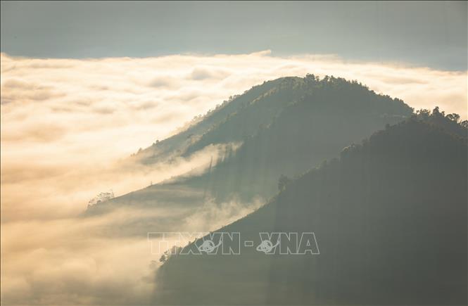 Shadows of the hills appear in a dreamy, hazy blur at dawn in Keo Lom pass. VNA Photo: Xuân Tư