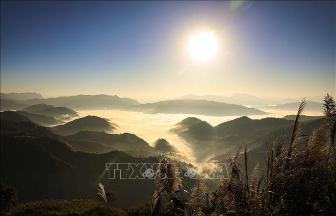 As the sun rises, the sea of ​​clouds begin to disperse slightly. VNA Photo: Xuân Tư
