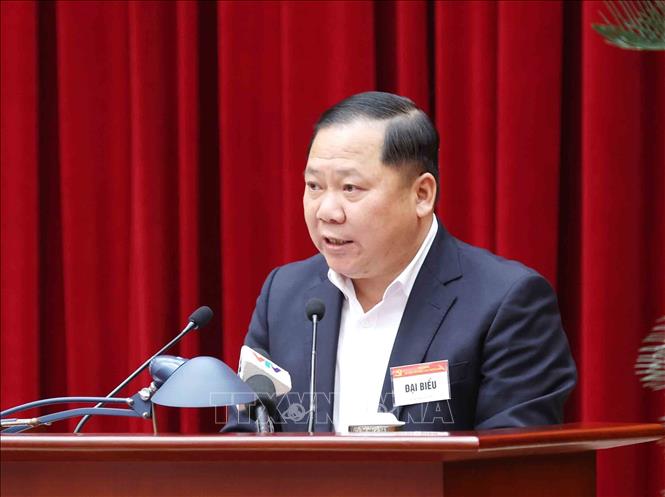 Đồng chí Nguyễn Long Hải, Uỷ viên Dự khuyết Trung ương Đảng, Phó Bí thư Đảng uỷ Mặt trận Tổ quốc, các đoàn thể Trung ương trình bày tham luận tại hội nghị. Ảnh: Phương Hoa – TTXVN