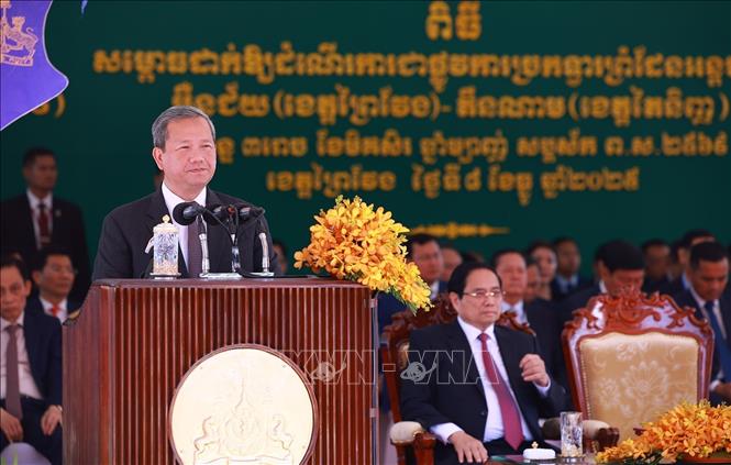Prime Minister Hun Manet speaks at the ceremony. VNA Photo: Dương Giang