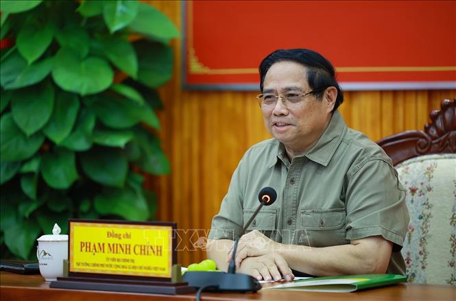 Thủ tướng Phạm Minh Chính làm việc với Ban Thường vụ Tỉnh uỷ Tây Ninh. Ảnh: Dương Giang-TTXVN
