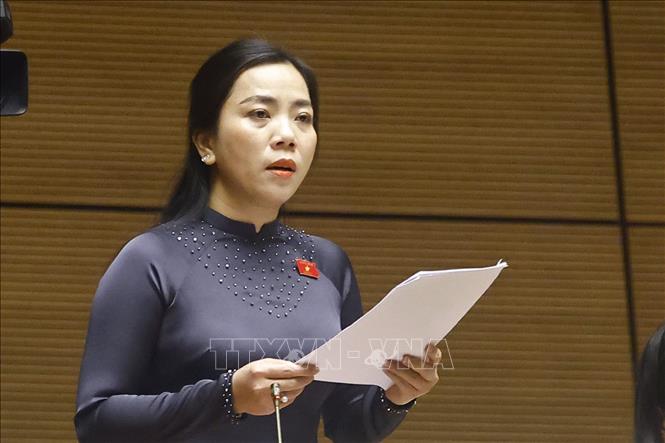 Đại biểu Quốc hội TP Cần Thơ Triệu Thị Ngọc Diễm phát biểu. Ảnh: Doãn Tấn - TTXVN