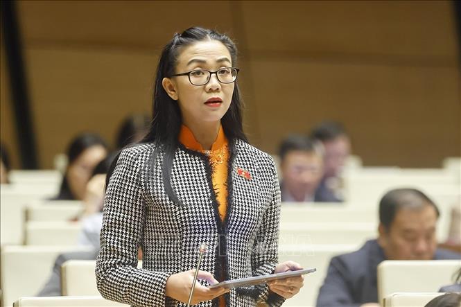 Đại biểu Quốc hội tỉnh Lâm Đồng Trịnh Thị Tú Anh phát biểu. Ảnh: Doãn Tấn - TTXVN