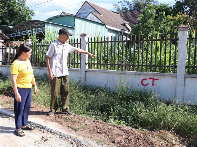 Gia đình bà Hoàng Thị Thơm tại Khu phố Tân Thành 7 (phường Đồng Xoài), bàn giao hơn 7.000 m2 đất trồng cây lâu năm và 61m2 đất ở. Ảnh: K GỬIH-TTXVN  