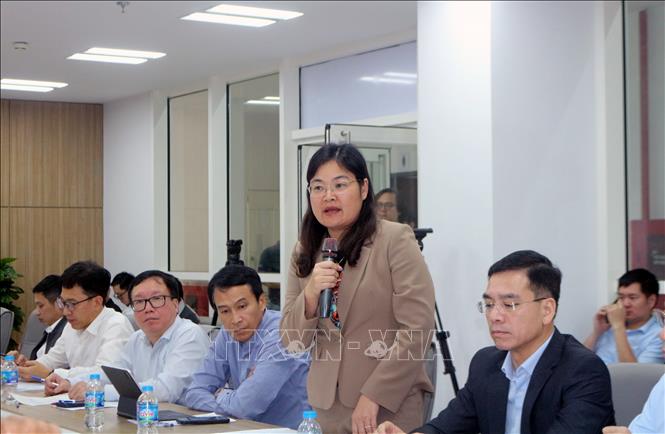 Phó Chủ tịch UBND tỉnh Ninh Bình Hà Lan Anh phát biểu tại buổi làm việc. Ảnh: Nguyễn Chinh - TTXVN