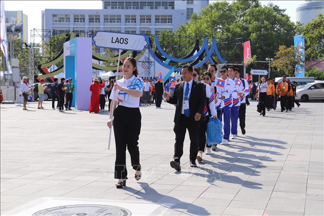 Đoàn thể thao Lào. Ảnh: Đỗ Sinh - PV TTXVN tại Thái Lan