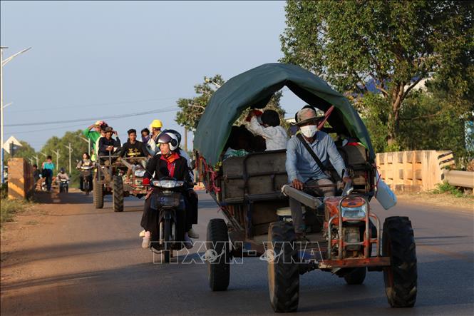 Người dân Campuchia đi sơ tán tránh xung đột, tại Siem Reap ngày 8/12/2025. Ảnh: THX/TTXVN
