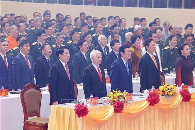 Chủ tịch nước Lương Cường và các đại biểu dự Lễ kỷ niệm. Ảnh: Lâm Khánh - TTXVN