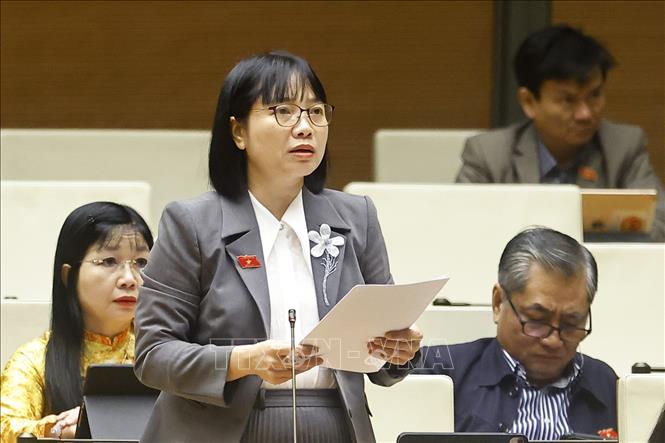NA deputy Nguyen Thi Viet Nga from the northern city of Hai Phong speaks at the session. VNA Photo: Doãn Tấn
