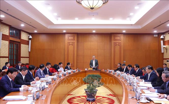 Tổng Bí thư Tô Lâm chủ trì buổi làm việc với Thường trực các Tiểu ban Đại hội XIV của Đảng. Ảnh: Văn Điệp – TTXVN