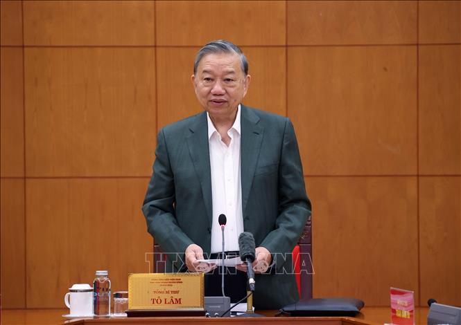 Tổng Bí thư Tô Lâm phát biểu kết luận buổi làm việc. Ảnh: Văn Điệp – TTXVN