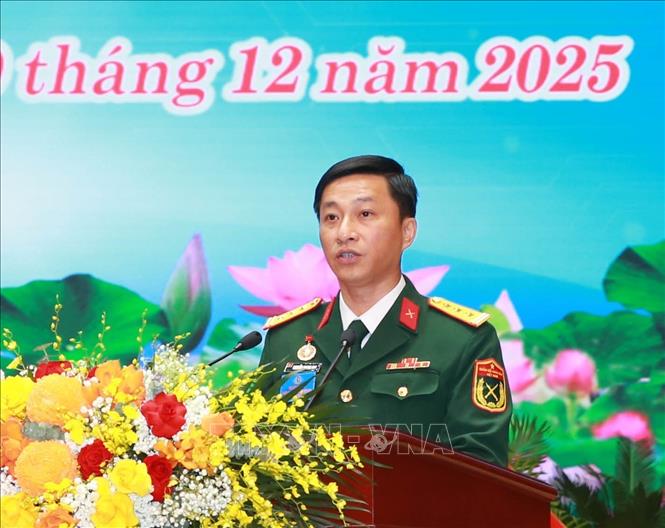 Thượng tá Nguyễn Quang Huy, Trưởng Ban Thanh niên Quân đội phát biểu. Ảnh: Trọng Đức - TTXVN.