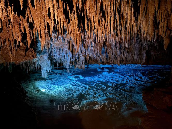 Hệ thống ánh sáng được bố trí tinh tế làm nổi bật vẻ đẹp nguyên sơ, khiến không gian trở nên vừa huyền bí vừa tráng lệ. Ảnh: Xuân Giao – PV TTXVN tại Nhật Bản