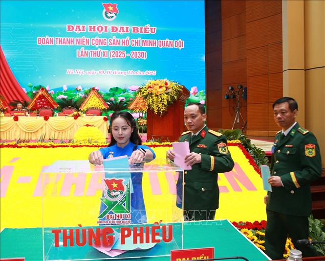 Đại hội bỏ phiếu bầu đoàn đại biểu đi dự Đại hội Đại biểu toàn quốc Đoàn Thanh niên Cộng sản Hồ Chí Minh lần thứ 13.  Ảnh: Trọng Đức - TTXVN.