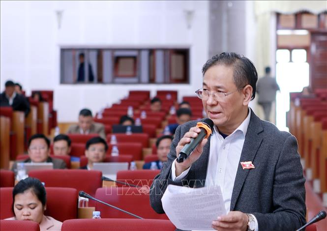 Đại biểu Đào Xuân Huyên phát biểu chất vấn tại kỳ họp. Ảnh: Quý Trung – TTXVN