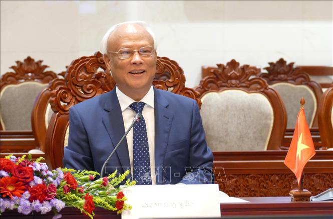 Đồng chí Uông Chu Lưu, nguyên Ủy viên Trung ương Đảng, nguyên Phó Chủ tịch Quốc hội, Chủ tịch Ủy ban Hòa bình Việt Nam phát biểu. Ảnh: Xuân Tú - PV TTXVN tại Lào