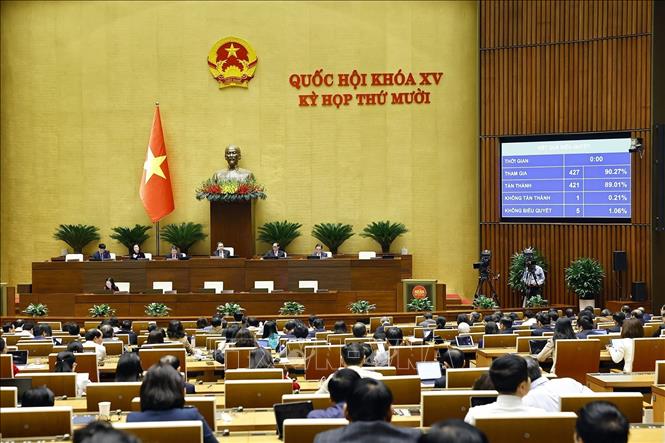 Quốc hội biểu quyết thông qua Luật sửa đổi, bổ sung một số điều của Luật Chuyển giao công nghệ. Ảnh: Doãn Tấn - TTXVN