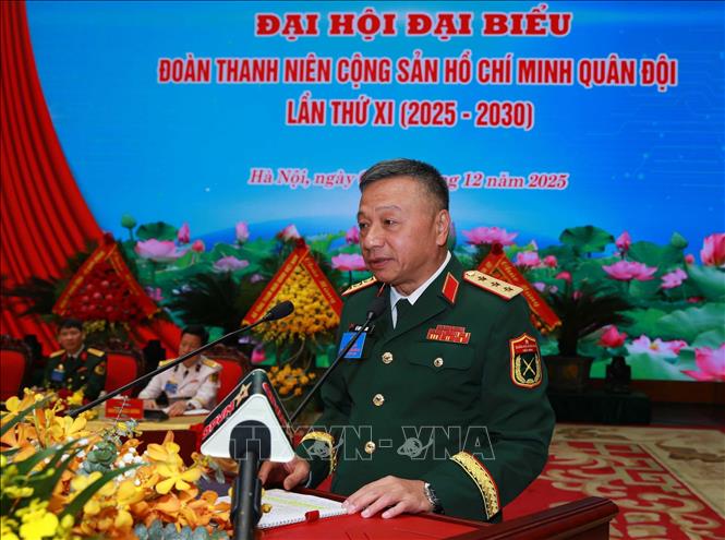 Thượng tướng Lê Quang Minh, Phó Chủ nhiệm Tổng cục Chính trị QĐND Việt Nam phát biểu tại Đại hội. Ảnh: Trọng Đức - TTXVN