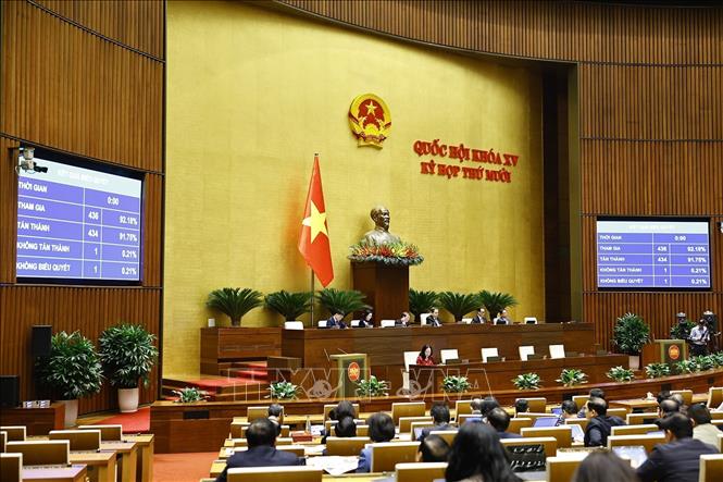 Quốc hội biểu quyết thông qua Luật Bảo vệ bí mật nhà nước (sửa đổi). Ảnh: Doãn Tấn - TTXVN