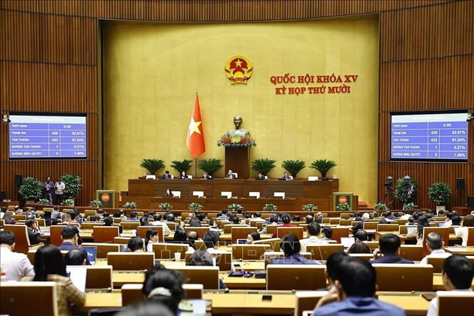 Quốc hội biểu quyết thông qua Luật Giáo dục nghề nghiệp (sửa đổi). Ảnh: Doãn Tấn - TTXVN