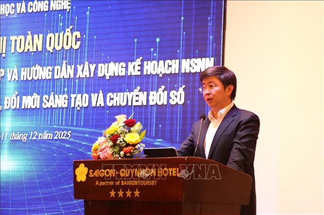 Thứ trưởng Bộ Khoa học và Công nghệ Bùi Hoàng Phương chủ trì hội nghị với sự tham dự của đại diện các bộ, ngành, địa phương trong khu vực. Ảnh: Quang Thái - TTXVN