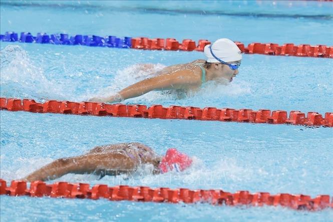 VĐV Võ Thị Mỹ Tiên giành HCB nội dung 200m bơi bướm nữ. Ảnh: Minh Quyết - PV TTXVN tại Thái Lan