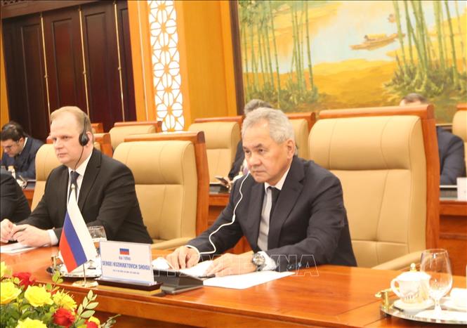 Secretary of the Security Council of the Russian Federation Sergey Shoigu at the meeting. VNA/Photo by courtesy