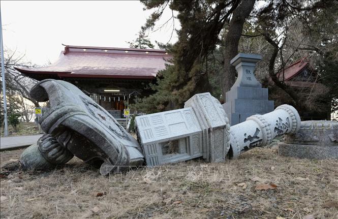 Thiệt hại sau động đất tại Hachinohe, tỉnh Aomori, Nhật Bản, ngày 9/12/2025. Ảnh: Kyodo/TTXVN