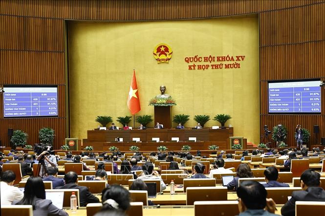 Quốc hội biểu quyết thông qua Nghị quyết của Quốc hội thí điểm một số cơ chế, chính sách đặc thù để thực hiện các dự án lớn, quan trọng trên địa bàn Thủ đô. Ảnh: Doãn Tấn - TTXVN