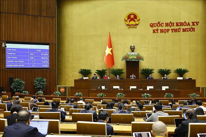 Quốc hội biểu quyết thông qua Nghị quyết về chủ trương đầu tư Dự án đầu tư xây dựng đường bộ cao tốc Vinh - Thanh Thủy. Ảnh: Doãn Tấn - TTXVN
