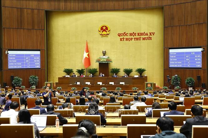 Quốc hội biểu quyết thông qua Luật sửa đổi, bổ sung một số điều của Luật Quy hoạch đô thị và nông thôn. Ảnh: Doãn Tấn - TTXVN