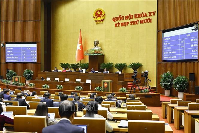 Quốc hội biểu quyết thông qua Nghị quyết của Quốc hội về chủ trương đầu tư Dự án đầu tư xây dựng Cảng hàng không quốc tế Gia Bình. Ảnh: Doãn Tấn - TTXVN