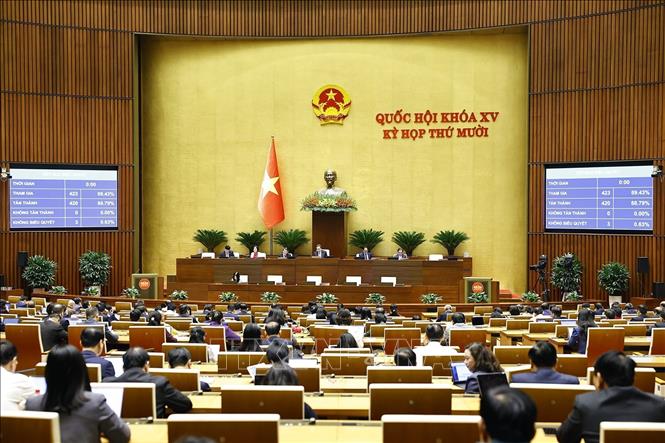 Quốc hội biểu quyết thông qua Nghị quyết về chủ trương đầu tư Chương trình mục tiêu quốc gia về chăm sóc sức khỏe, dân số và phát triển giai đoạn 2026 - 2035. Ảnh: Doãn Tấn - TTXVN