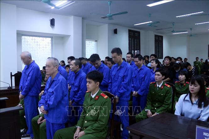 Các bị cáo tại phiên tòa. Ảnh: Thu Hoài - TTXVN