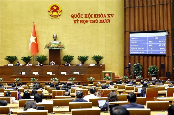 Quốc hội biểu quyết thông qua Luật Dự trữ quốc gia (sửa đổi). Ảnh: Doãn Tấn - TTXVN