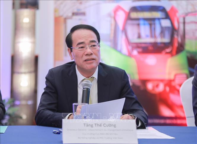 Ông Tăng Thế Cường, Cục trưởng Cục Biến đổi khí hậu (Bộ Tài nguyên và Môi trường) phát biểu. Ảnh: Phan Phương – TTXVN