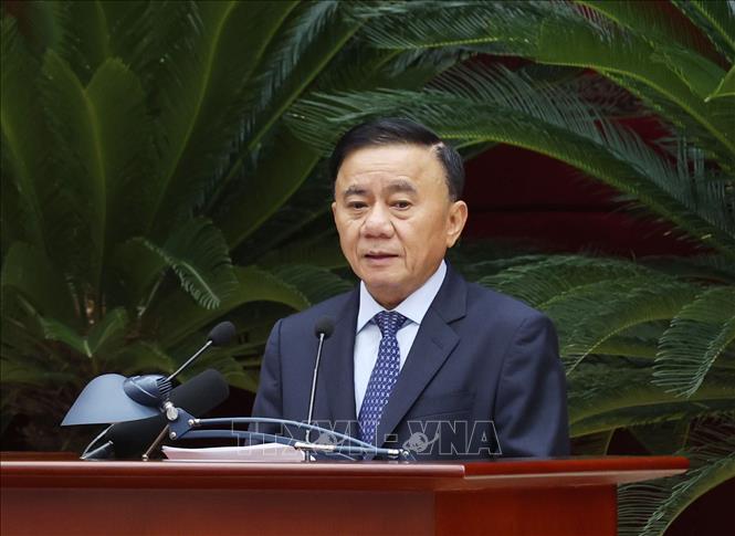 Đồng chí Trần Cẩm Tú, Uỷ viên Bộ Chính trị, Thường trực Ban Bí thư, Phó Trưởng ban Chỉ đạo Trung ương phát biểu tại hội nghị. Ảnh: Phương Hoa - TTXVN