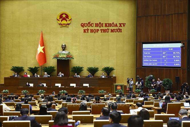 Quốc hội biểu quyết thông qua Nghị quyết về tổng kết công tác nhiệm kỳ 2021-2026 của Quốc hội, Chủ tịch nước, Chính phủ, Tòa án nhân dân tối cao, Viện  kiểm sát nhân dân tối cao, Kiểm toán Nhà nước. Ảnh: Doãn Tấn - TTXVN
