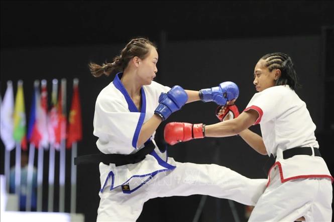 Võ sĩ Dương Thị Thanh Bình giành HCB MMA hạng 54kg nữ tại SEA Games 33. Ảnh: TTXVN phát