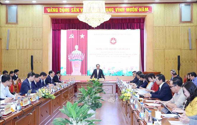 Trưởng Ban Tuyên giáo và Dân vận Trung ương Trịnh Văn Quyết làm việc với các cơ quan báo chí. Ảnh: Phương Hoa – TTXVN 
 