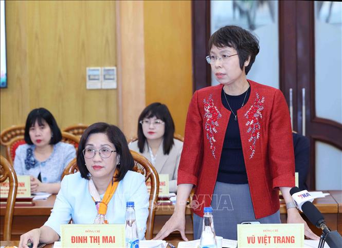Đồng chí Vũ Việt Trang, Tổng Giám đốc Thông tấn xã Việt Nam phát biểu tại buổi làm việc. Ảnh: Phương Hoa - TTXVN