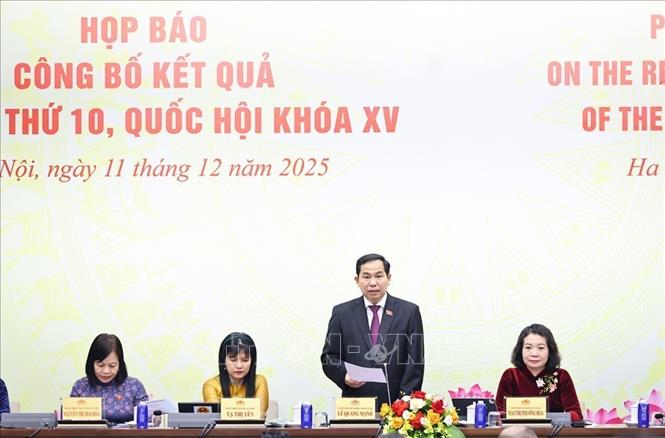 Tổng thư ký, Chủ nhiệm Văn phòng Quốc hội Lê Quang Mạnh chủ trì Họp báo. Ảnh: Minh Đức – TTXVN